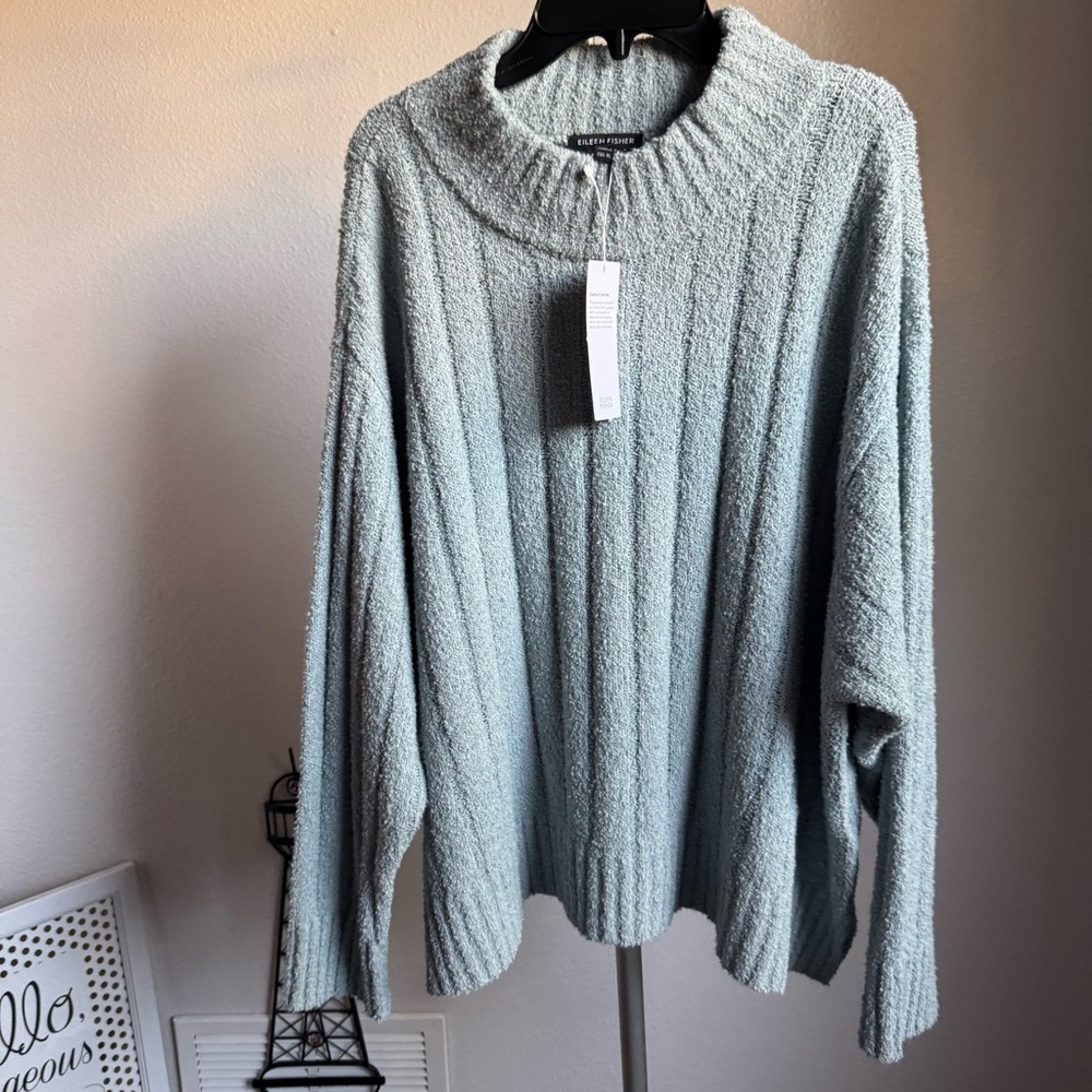 NWT Eileen Fisher Cotton Fluff Rib Turtleneck Top Cropped Length Sweater Sz 2X - Picture 4 of 8
